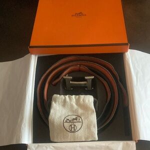Hermès Brown Leather Belt with Silver Buckle